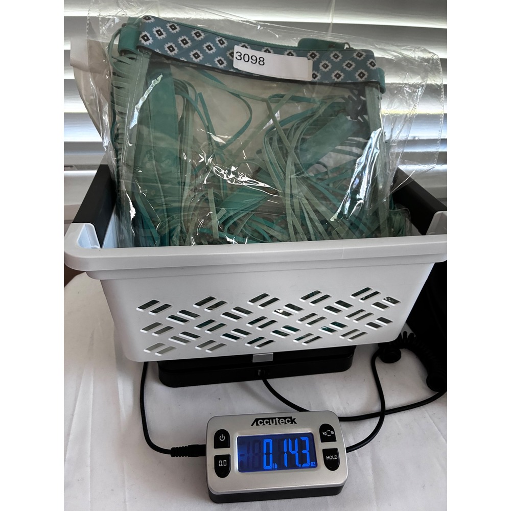 Clear PVC Fringe Crossbody Bag Teal Southwest Geometric Stadium Approved Purse - Picture 5 of 5